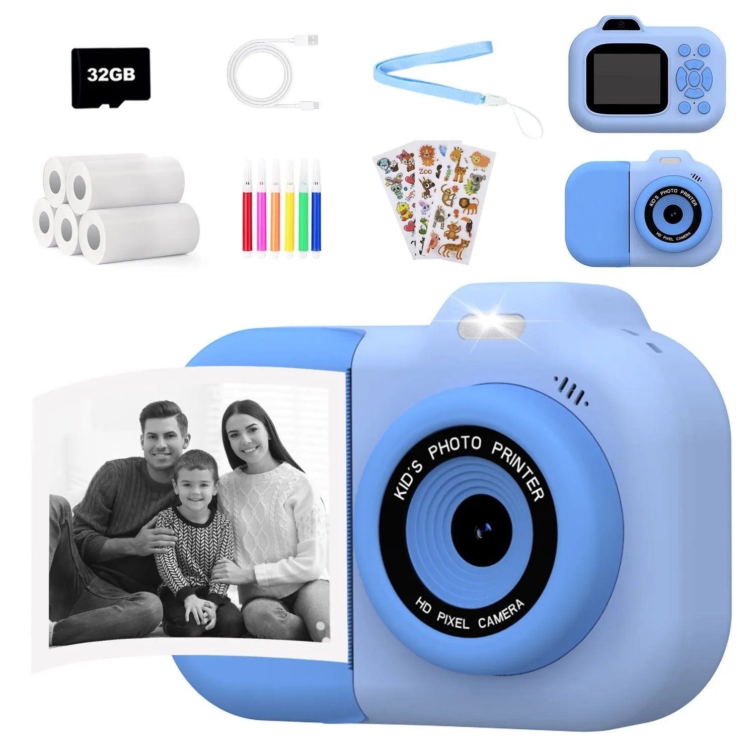 Children's plastic digital camera toy in pink, blue or purple with video recording and game functions