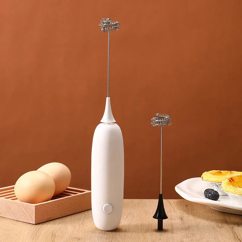 Hand-held electric milk frother blender in black and white colour options