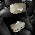 Black leather hanging organiser bag with zip and two loops, shown next to a beige version.