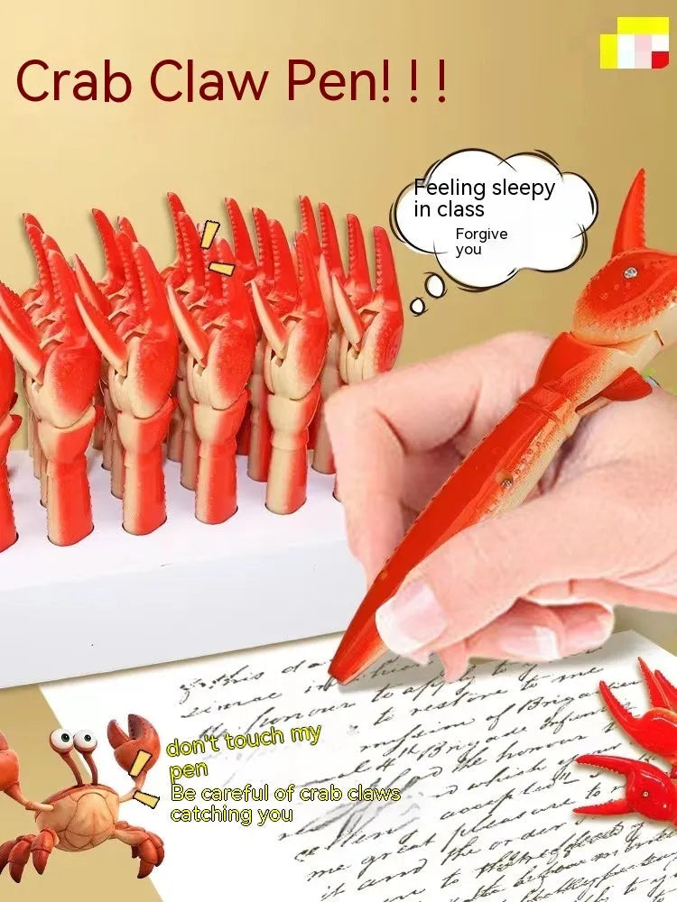 Ballpoint pen with crab design and pressing can clip mechanism
