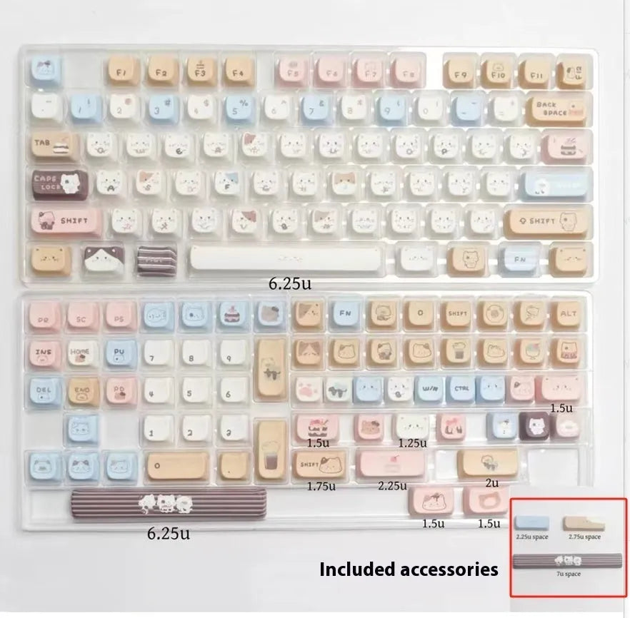 Sea Salt Cat themed PBT keycap set with March past Space and 7u supplement options for mechanical keyboards