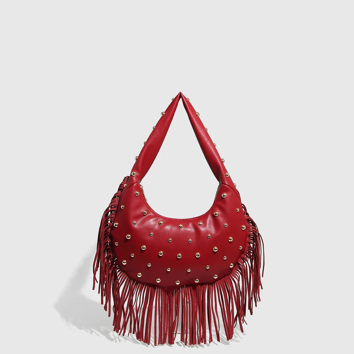 Retro personalised tassel shoulder handbag in black or wine red with mobile phone compartment