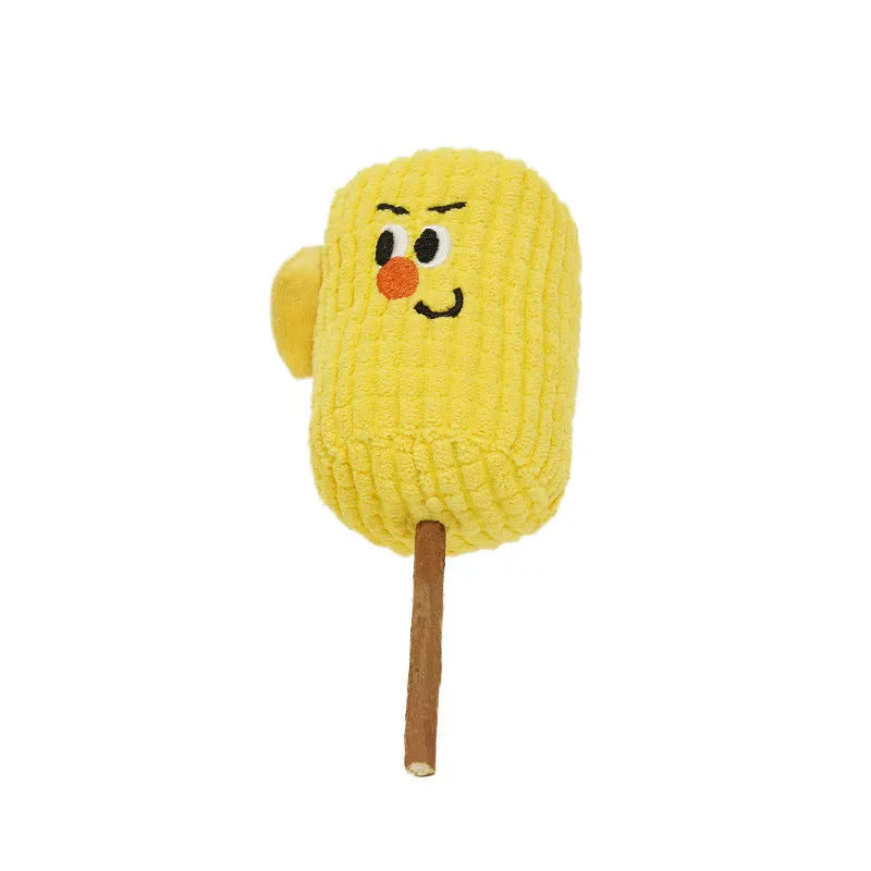 Corn cob shaped cat chew toy made from polio wood with catnip for dental cleaning