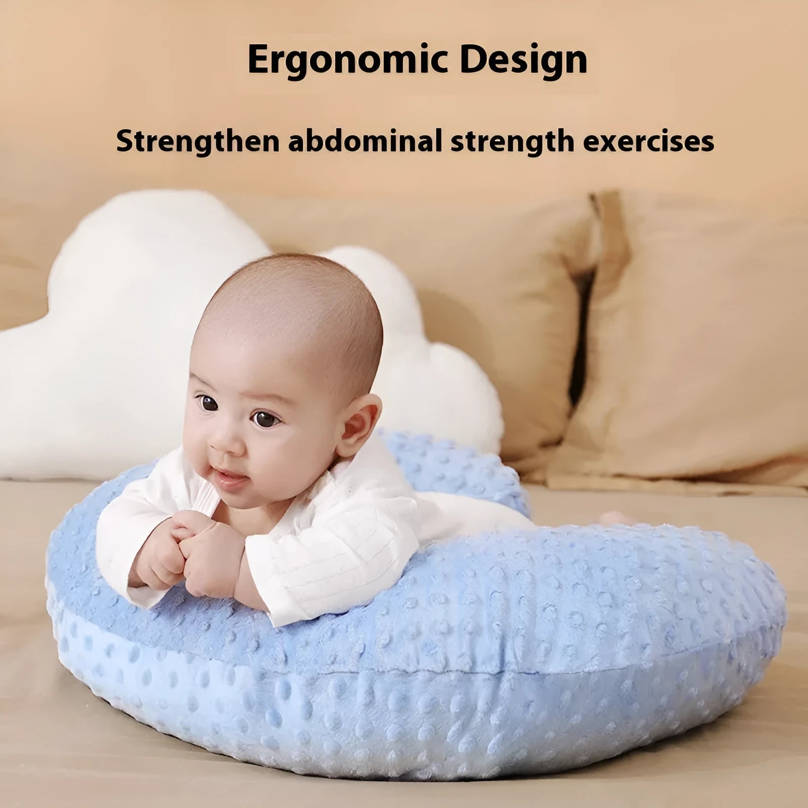 Pink nursing pillow for baby feeding support and spill prevention.