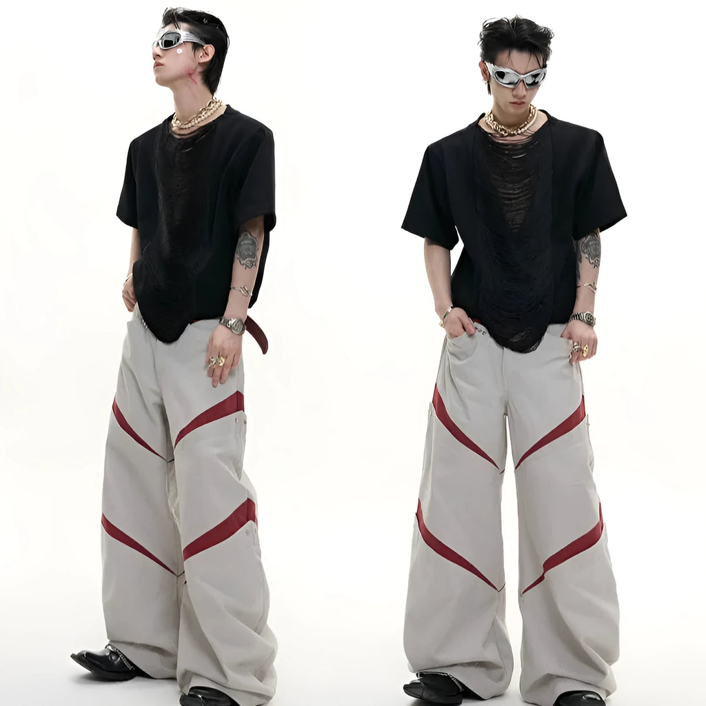 Black men's loose fit polyester T-shirt with V-neck collar and short sleeves