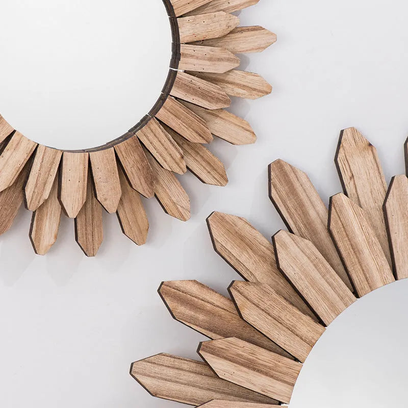 European style solid wood hanging mirror with handmade finish in baked colour