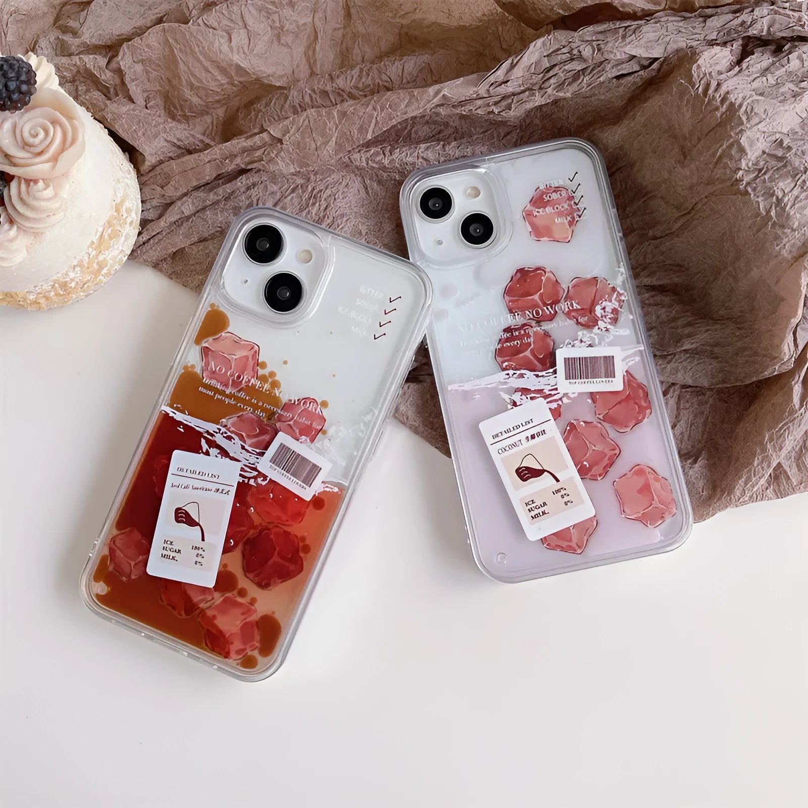 Creative flowing ice cube coffee phone case hard shell TPU back cover for Apple iPhone models