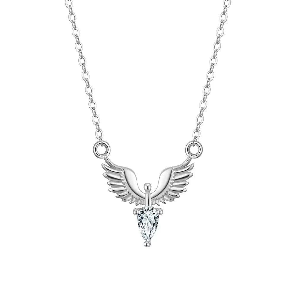 Close-up of a women's silver eagle pendant necklace on an O-ring chain with adjustable length.