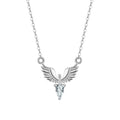 Close-up of a women's silver eagle pendant necklace on an O-ring chain with adjustable length.