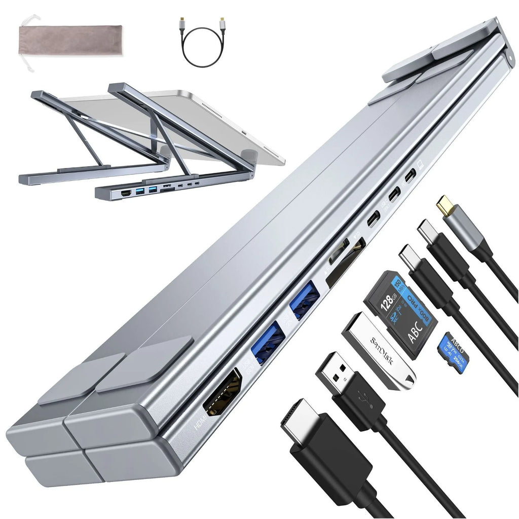 Aluminium alloy folding laptop docking station stand with multi-port HUB and 0.6m cable