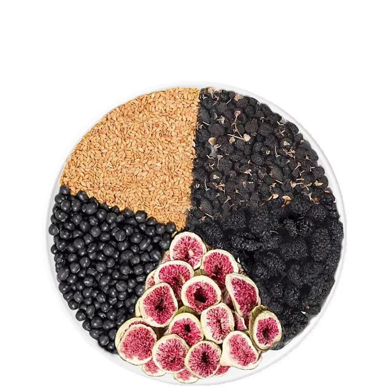 Black wolfberry mulberry flaxseed tea bags in packaging with free cup included