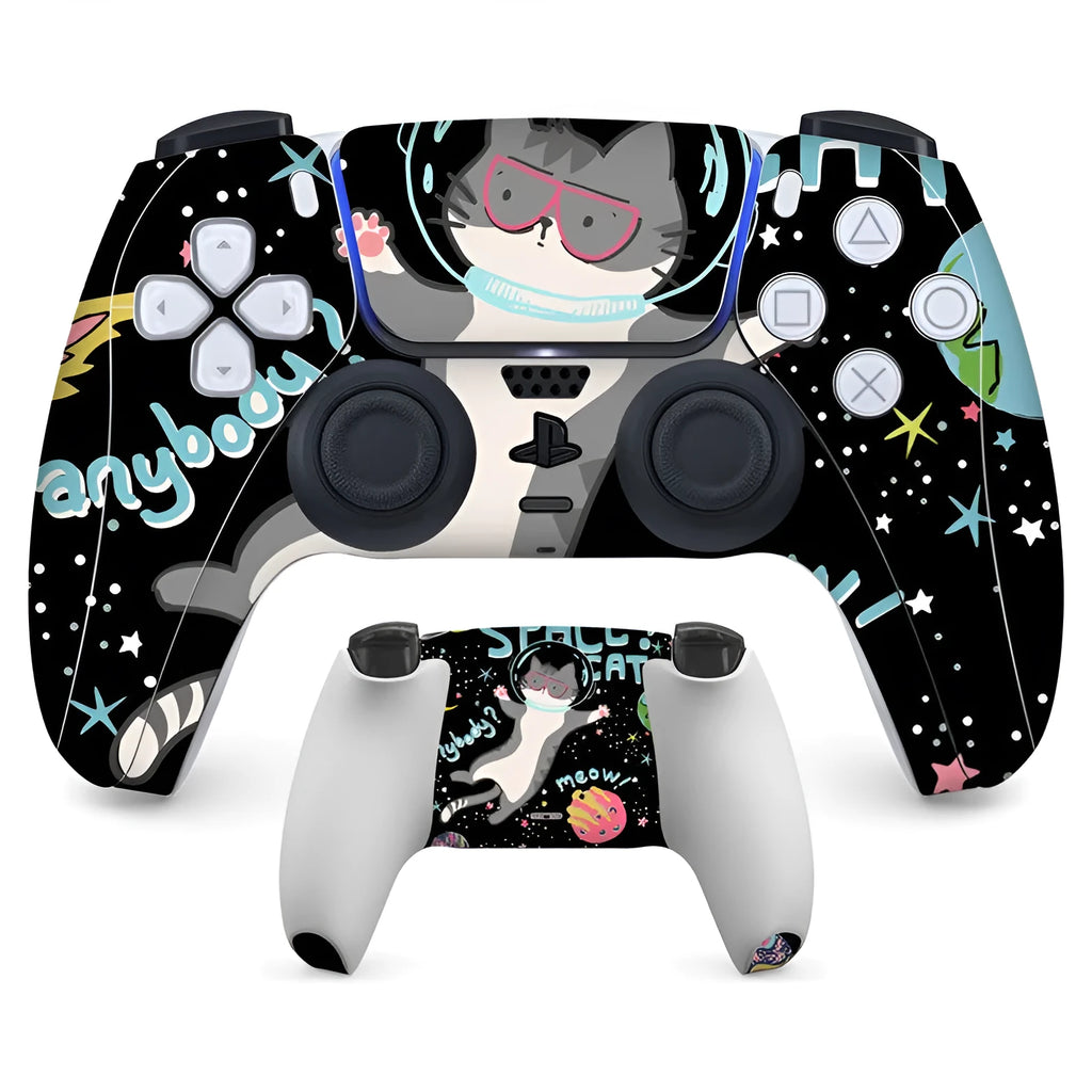 PS5 controller protective stickers in various styles, showing front and back PVC panels with a micro-frosted texture.