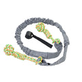 Woven cotton dog tug of war rope toy in black, grey, or red for chewing and interactive play.
