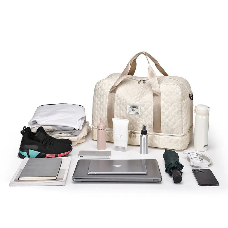 Oxford cloth leisure travel bag in a solid colour with a 36-55 litre capacity.