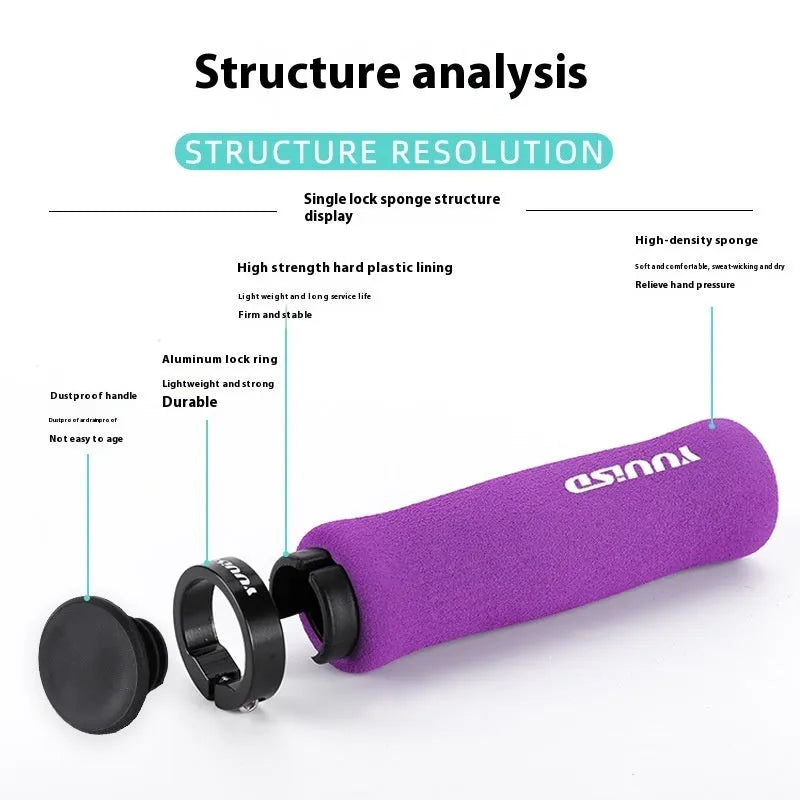 Ultra-light 41g mountain bike handlebar grips in black, purple or biange colours with lock handle covers