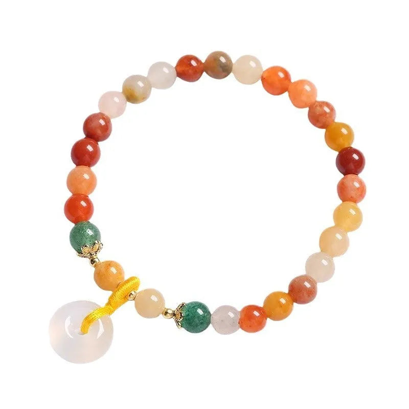 Handmade Chinese-style natural gemstone bracelet with safety buckle and 6mm beads