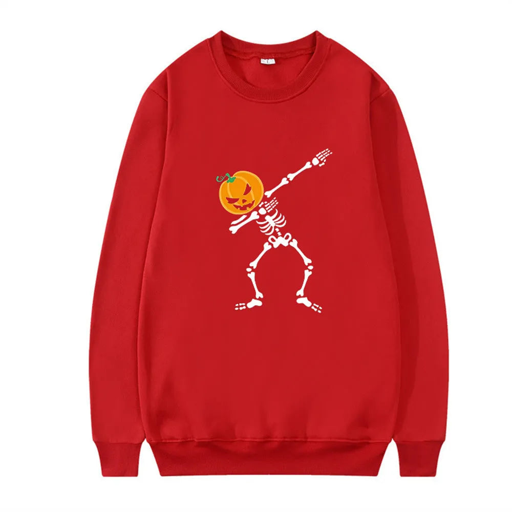 Women's casual printed crew neck long sleeve top in a cotton blend fabric on a hanger.
