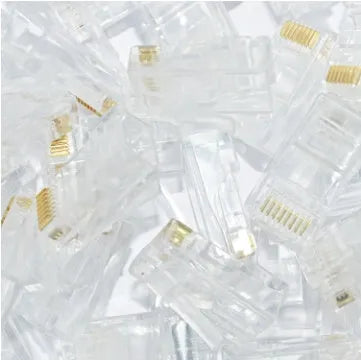 White RJ45 network modular plug with gold-plated three-fork contacts and all-copper insert