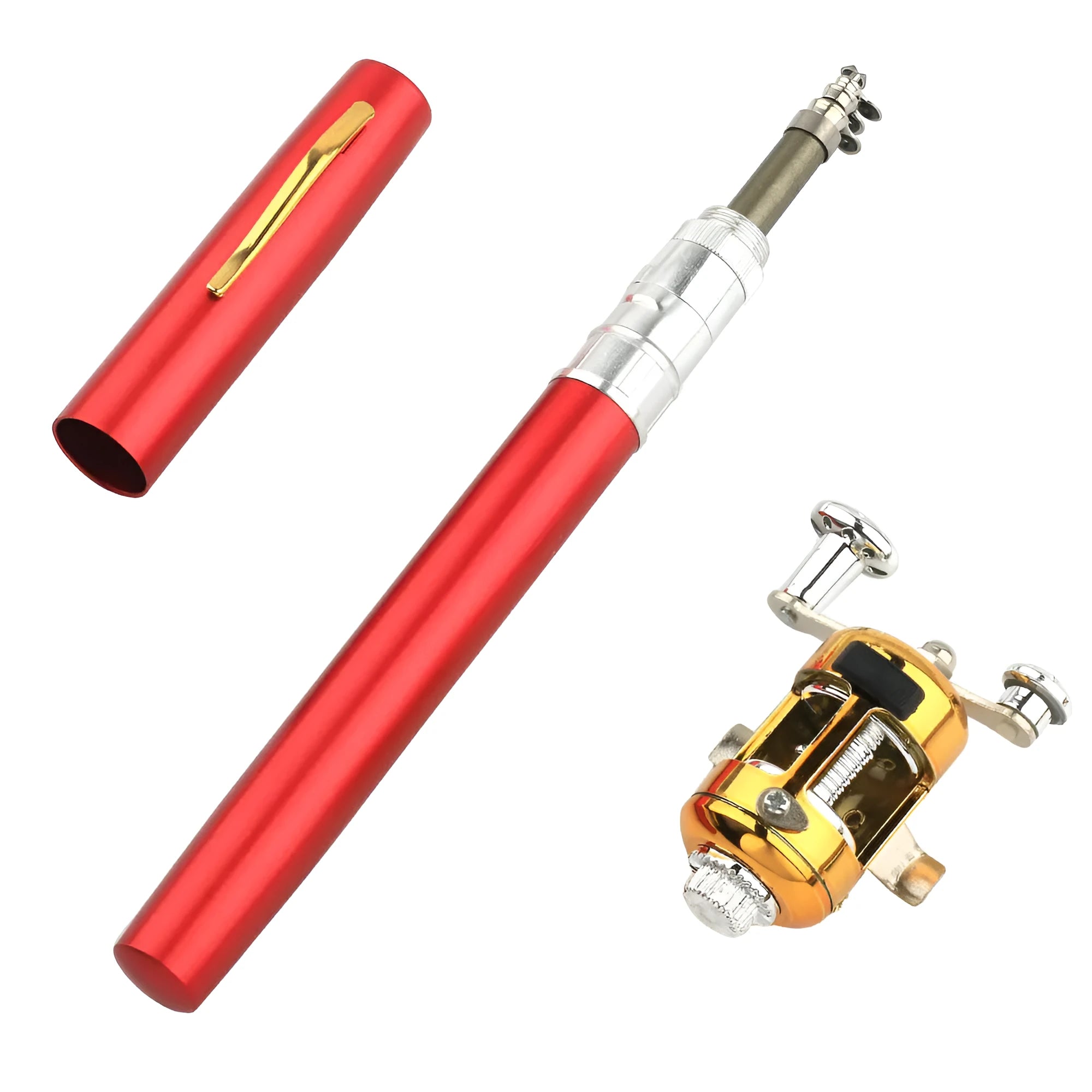 Telescopic pen fishing rod extended to 1m with compact ST5RL spinning reel attached