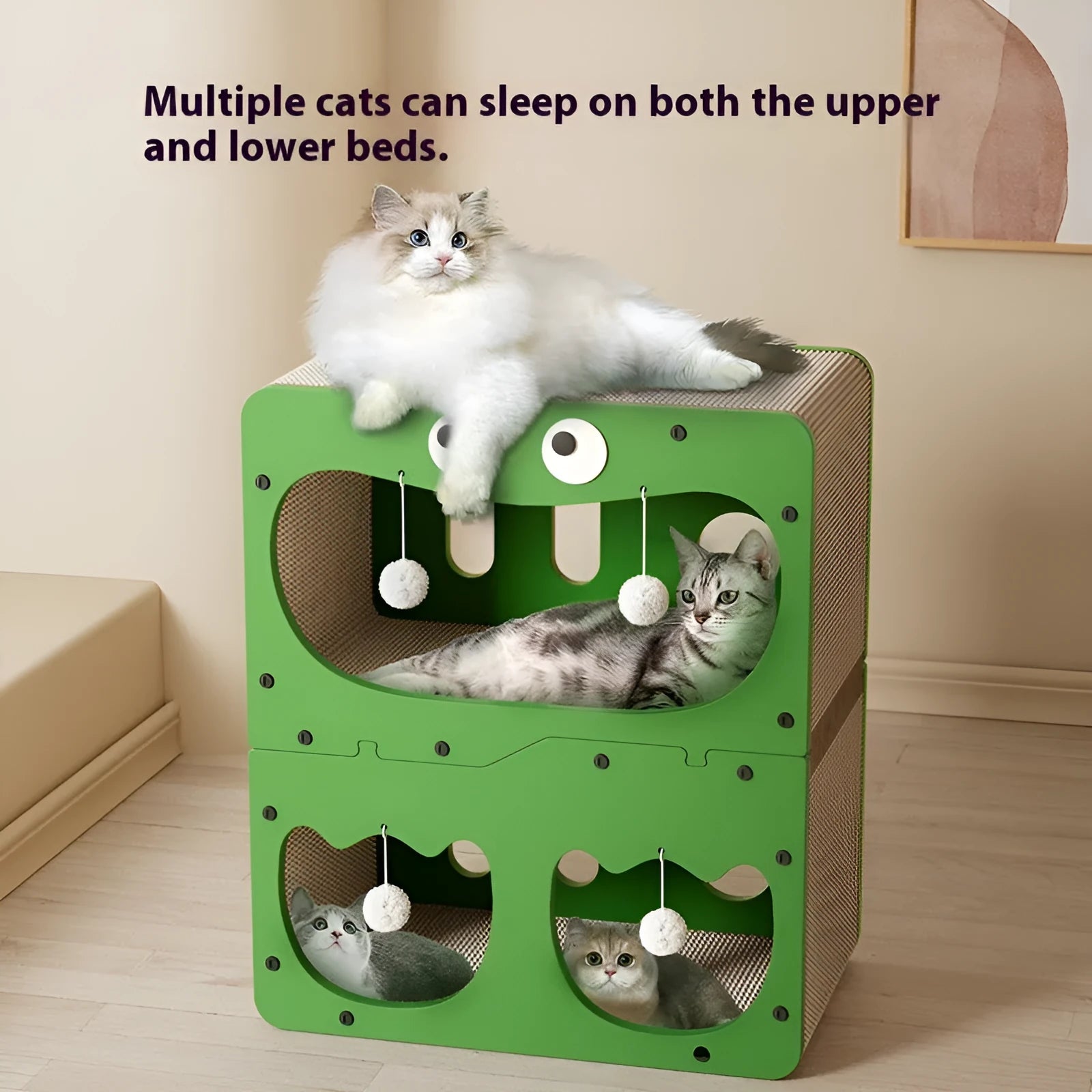 Double-layer cat scratching board and nest in one of six cute styles including big eyes or cat head designs