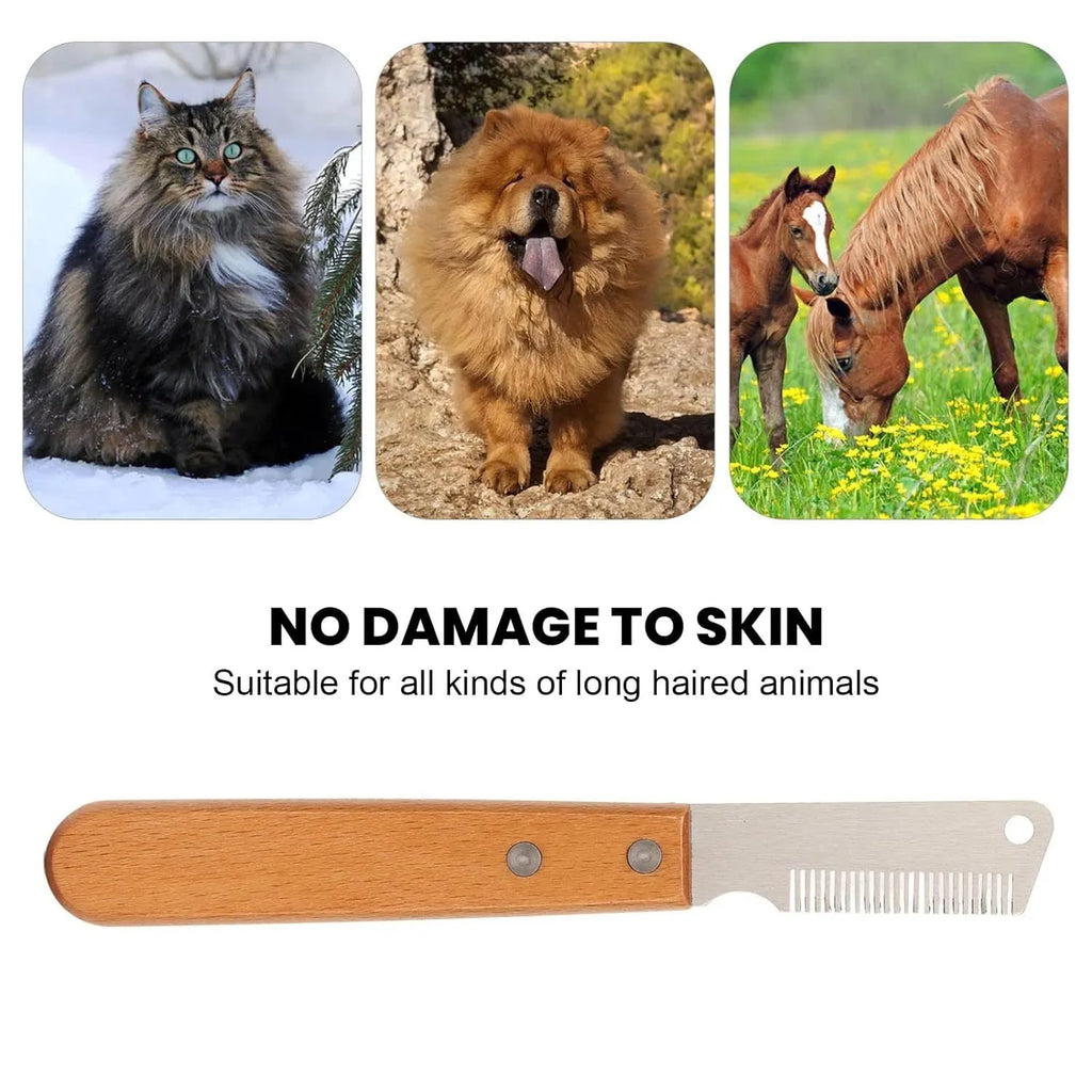 Pet stripping comb grooming tool with wood handle in two sizes for cats and dogs