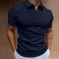Men's striped V-neck polo shirt in a cotton blend fabric for summer sports