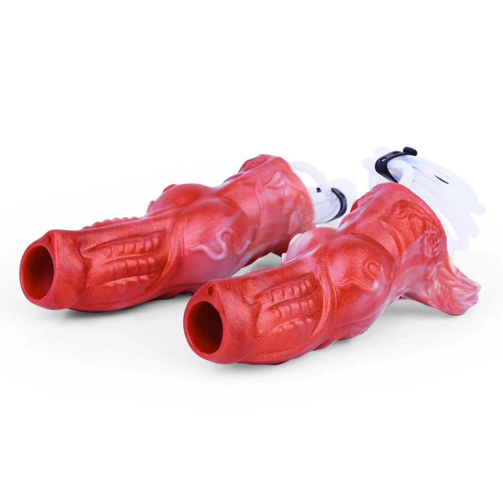Manual water spray silicone exotic condom toy set with syringe and airbag components in M and L sizes