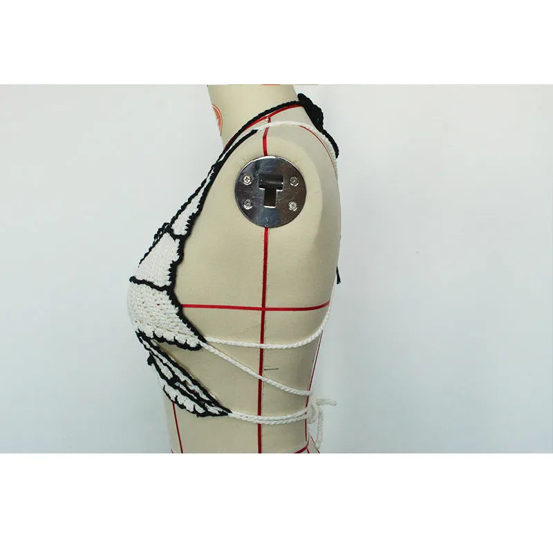 Women's black and white acrylic bikini swimsuit for sports and swimming activities