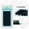 A pair of women's false eyelashes with soft velvet texture, showing length options from 7mm to 15mm.