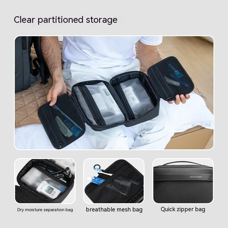 Men's portable toiletries storage bag in Oxford cloth with wet dry separation compartments