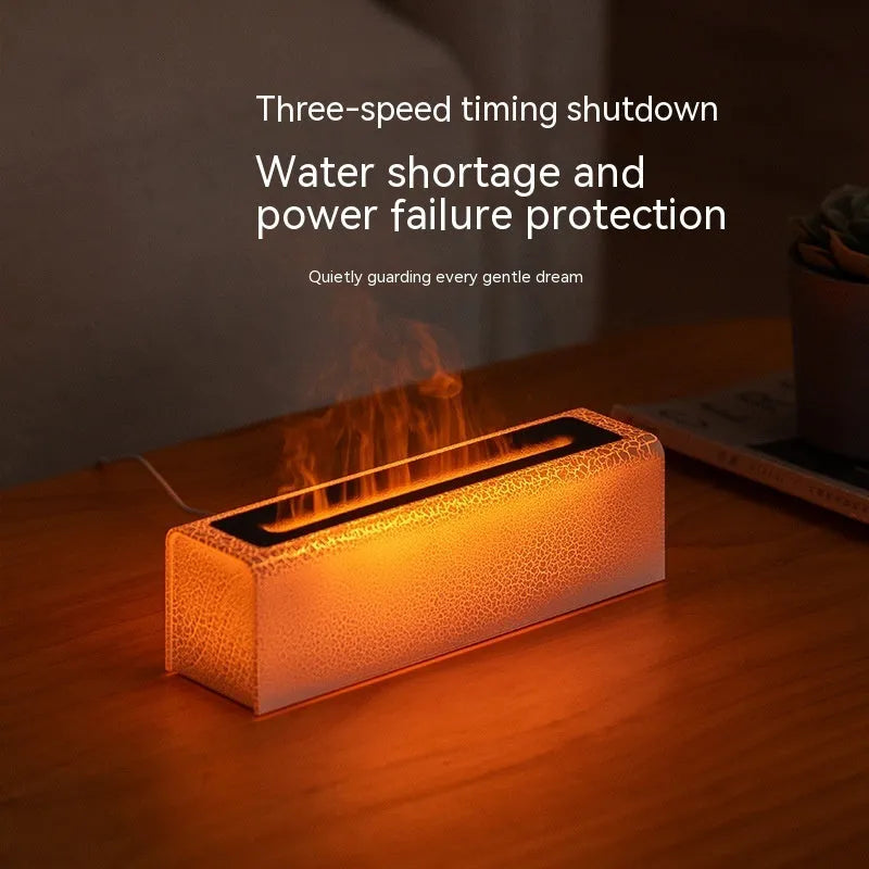 Square black and white USB lava flame aroma diffuser humidifier on a desktop