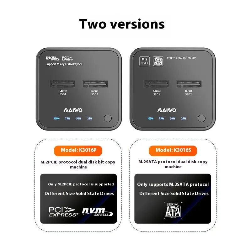 MAIWO K3016 M2 solid state hard disk docking station for SSD cloning with cables and power adapter