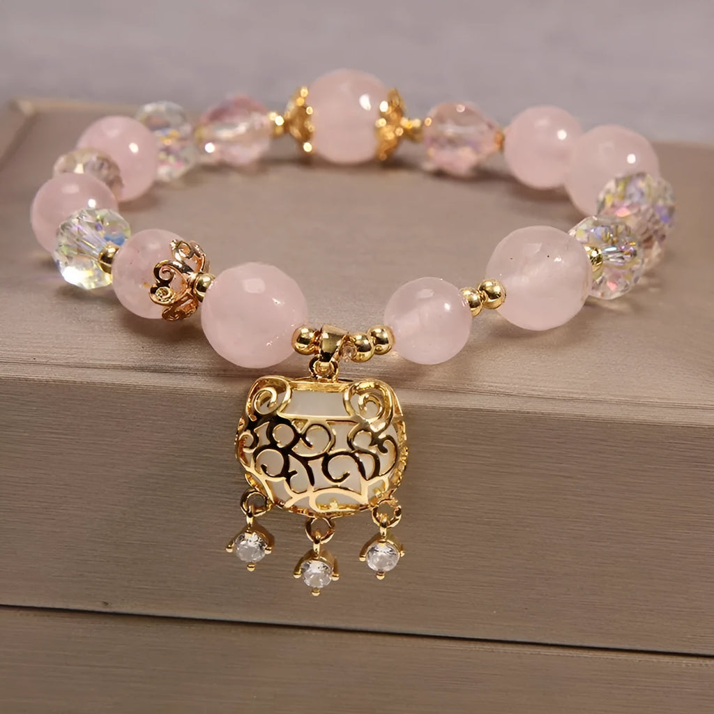 Yellow agate crystal women's bracelet with gold silk thread wrapping in khaki colour