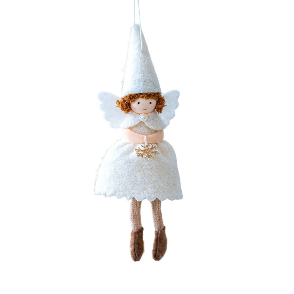 White and pink cloth Christmas angel skirt felt pendant with plush decoration hanging ornament