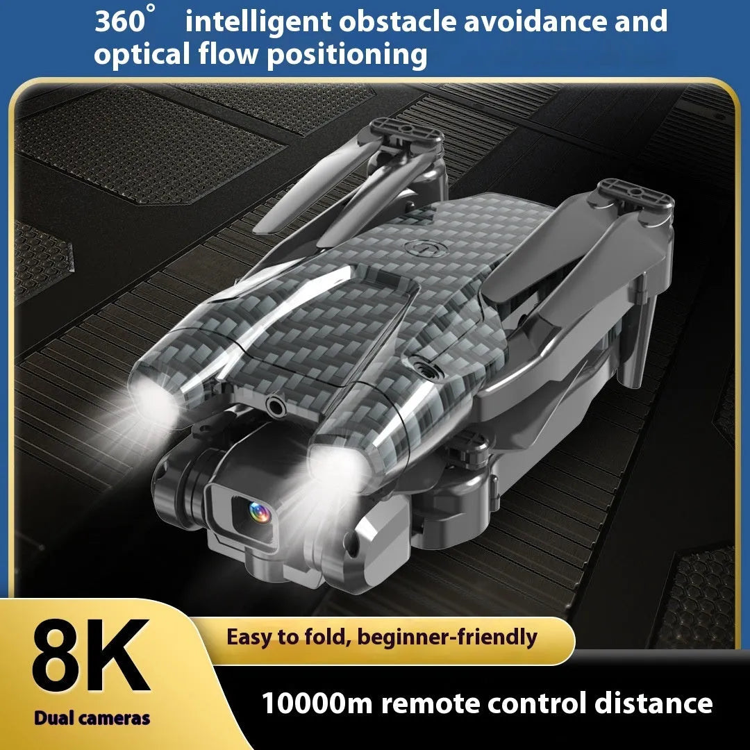 S138 black folding drone with propellers extended, showing its compact size of less than 30cm.