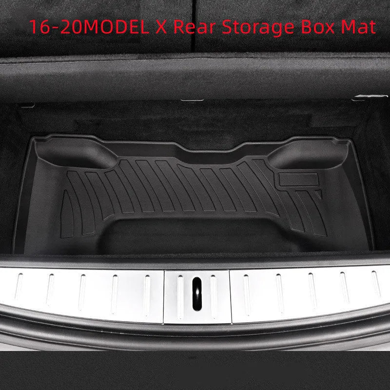 Black rubber floor mats with TPE footrest for Tesla Model 3, Y, X, and S vehicles