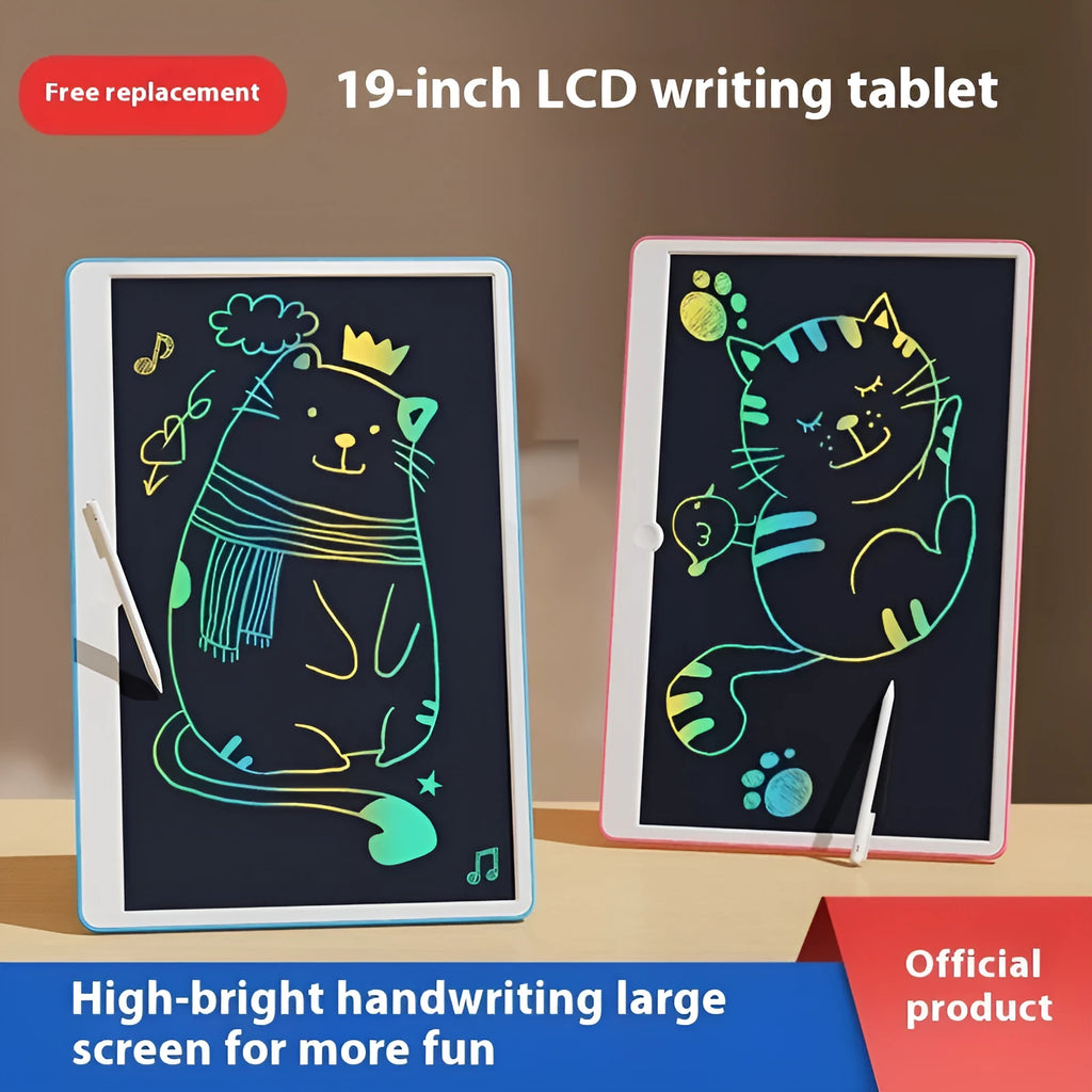 19-inch LCD drawing board with stylus in blue and white colour option for children's creative activities