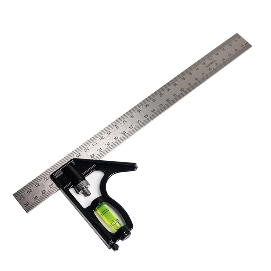 Two thin red 7-inch metal combination angle rulers with metric scales inside a transparent plastic storage bag.