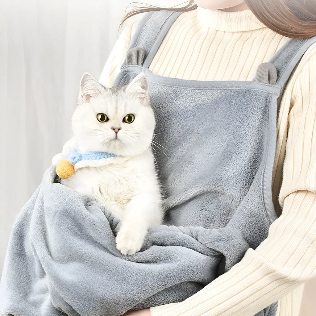 Grey soft plush non-stick pet apron for cats and small dogs, Arctic velvet fabric