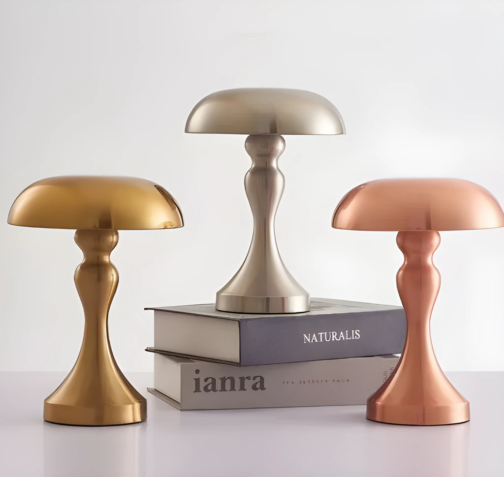 Metallic finish desk lamp with USB charging and touch control for three colour temperatures
