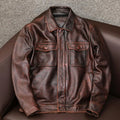 Men's black PU leather jacket plus size loose fit with side seam pockets