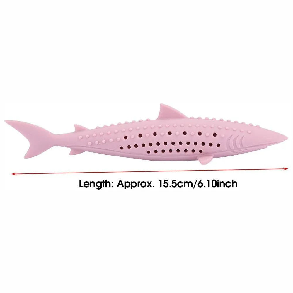 Silicone fish-shaped cat chew toy in green with breathable side holes for catnip