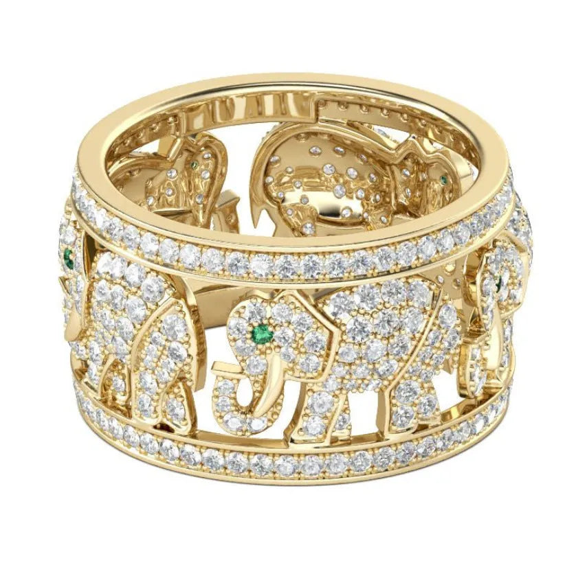Creative elephant design ring with electroplated finish shown in AJZ141 and AJZ1935 elephant colours