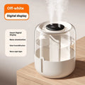 Beige circular USB humidifier with dual spray nozzles and digital display