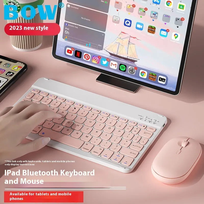Bluetooth keyboard with rechargeable mouse in multiple colour options including white, green and pink