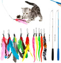 Cat teasing rod set with two fishing pole handles and ten colourful feather replacement heads