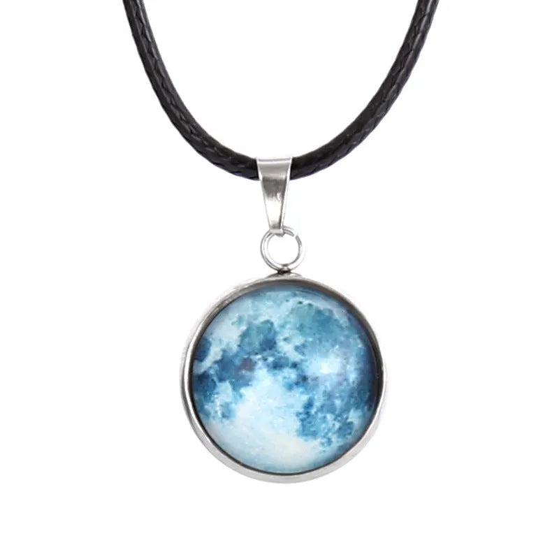 Christmas constellation moon night sky luminous alloy pendant necklace with coloured glass pendant on extension chain