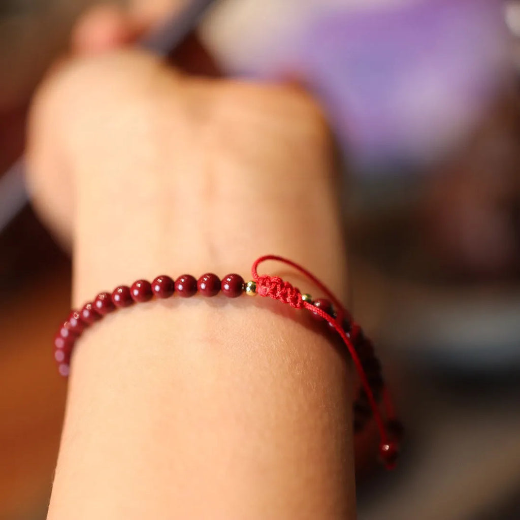 Natural raw ore cinnabar bracelet with purple gold sand design and geometric auspicious patterns