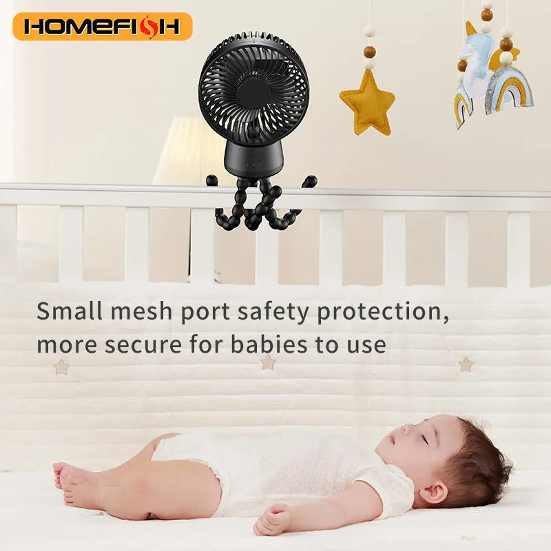 HOMEFISH F2 automatic shake head portable fan with LED light and removable mounting bracket