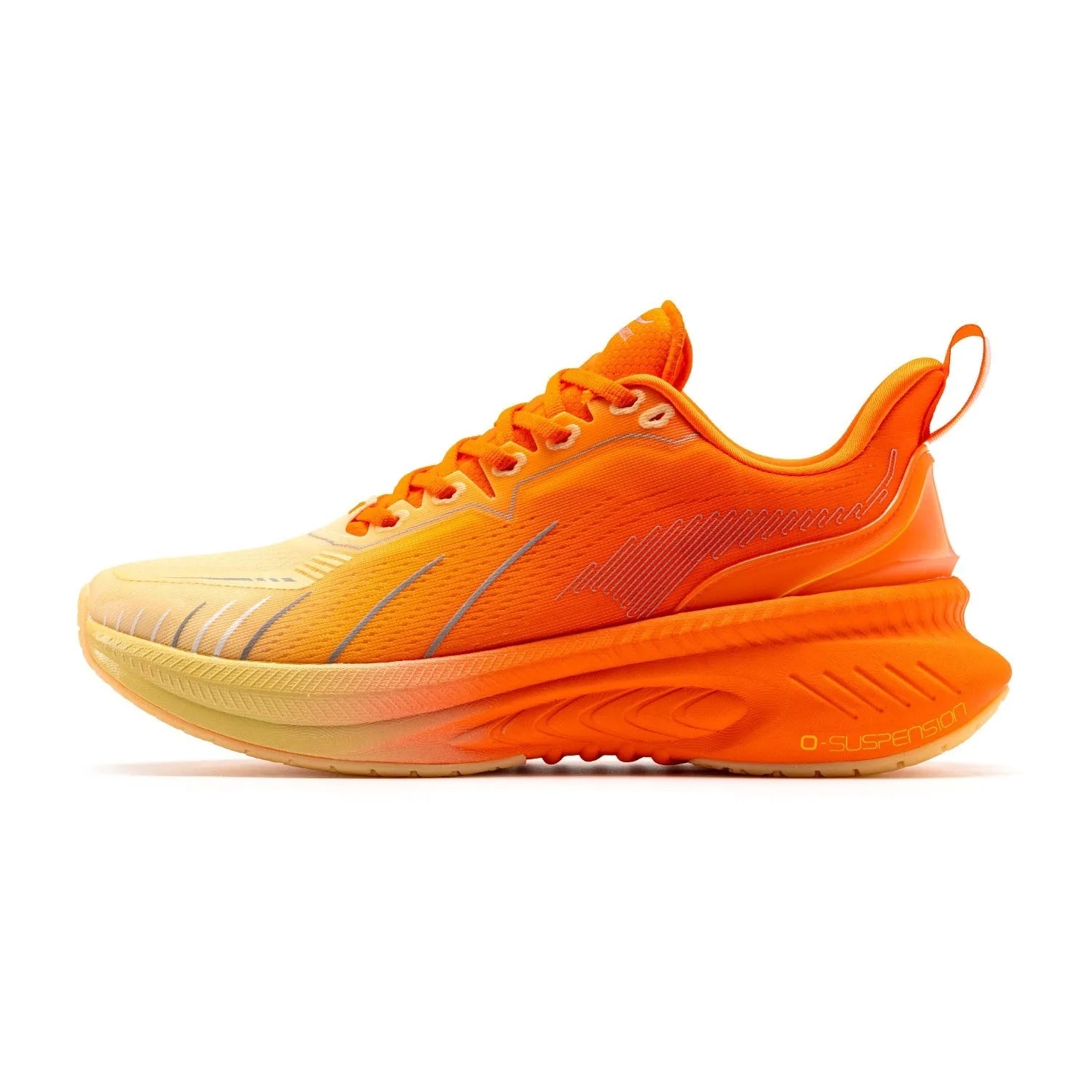 Low-top running shoes in a striped pattern with a breathable mesh upper and rubber sole.